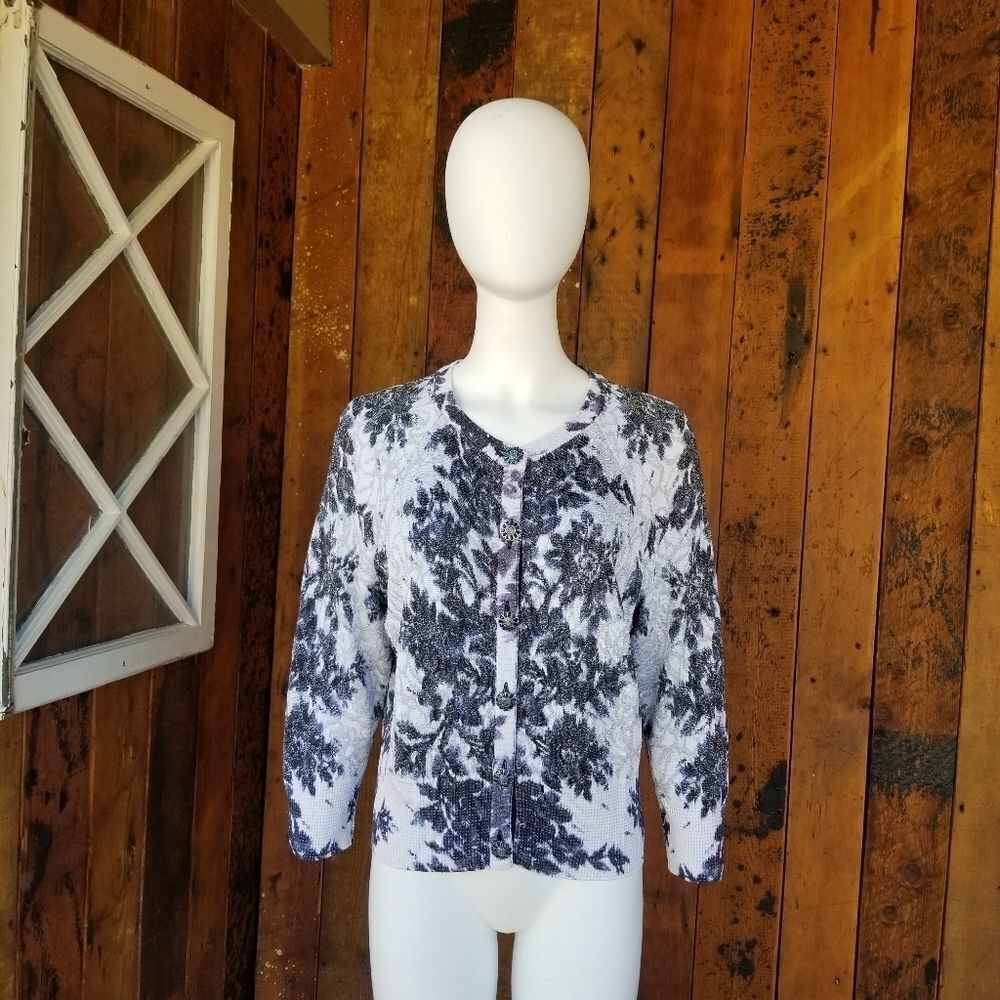St. John White and Black Floral Knit Jacket